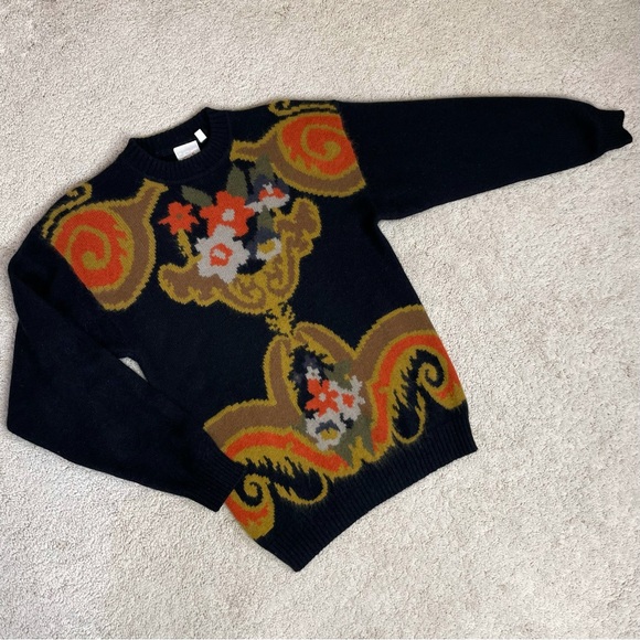 Vintage Mondi Wool Angora Blend Floral Filigree Design Crewneck Sweater - Picture 4 of 15